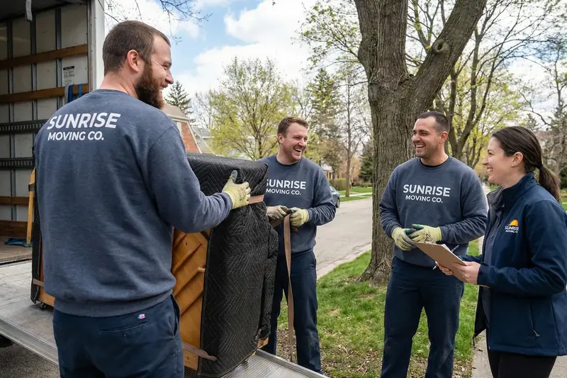 Team laadt piano in verhuiswagen